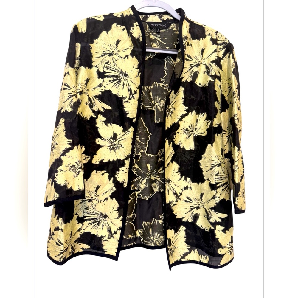 Ming Wang Boxy Sheer Floral Jacket